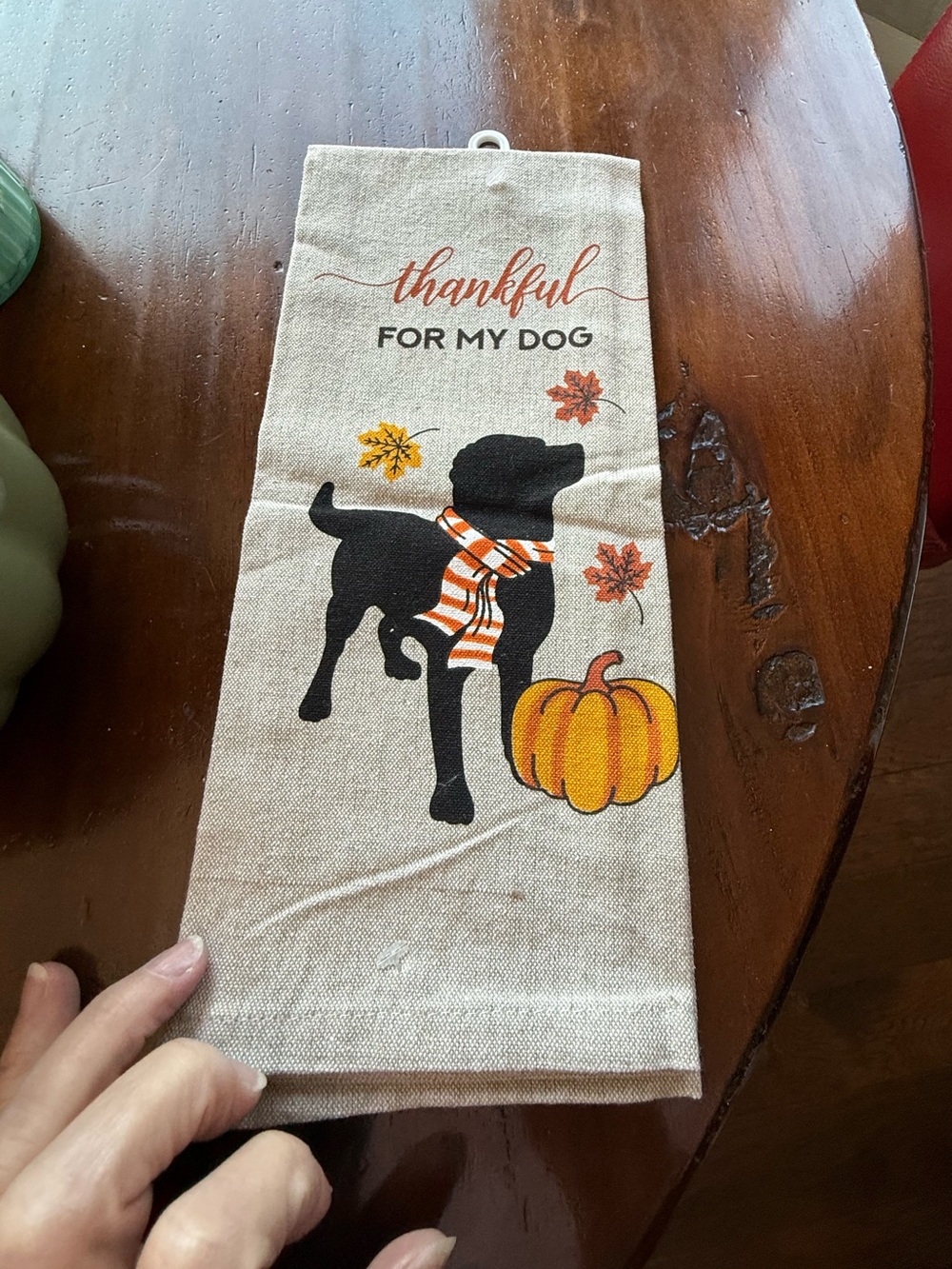 Thankful For My Dog Black & Orange Decorative Pet-themed Towel